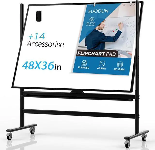 Main image of Rolling Whiteboard 48x36, Double Sided Dry Erase Board with Stand, Magnetic Mobile White Board with Wheels for Office & Classroom and Home