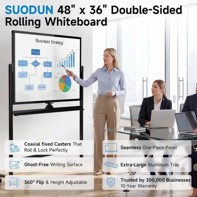 Alt view image 2 of 7 - Rolling Whiteboard 48x36, Double Sided Dry Erase Board with Stand, Magnetic Mobile White Board with Wheels for Office & Classroom and Home