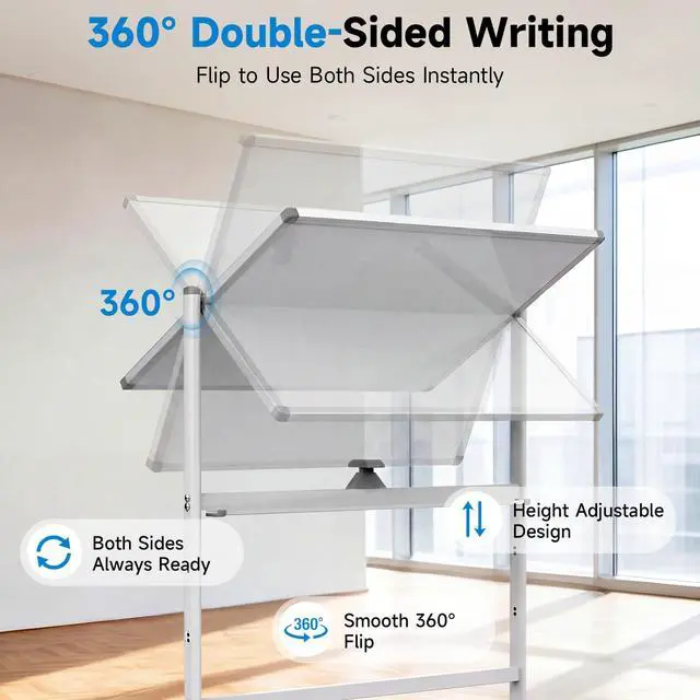 Alt view image 7 of 7 - Rolling Whiteboard 48"x36" Magnetic Dry Erase Board with Stand, Double Sided Mobile Whiteboard on Wheels, Non-Foldable Large Portable White Board for Office, Classroom & Home