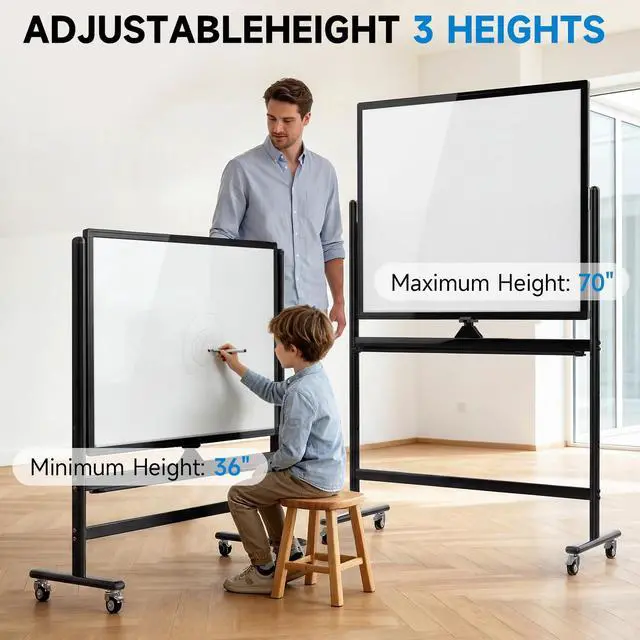 Alt view image 6 of 7 - Rolling Whiteboard 48x36, Double Sided Dry Erase Board with Stand, Magnetic Mobile White Board with Wheels for Office & Classroom and Home