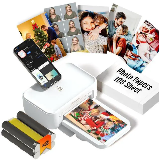 Main image of 4x6 Photo Printer, CP4100 Photo Printer for iPhone & Android with 108 Sheets & 2 Cartridges, Wi-Fi Wireless Portable Picture Printer, Instant Print Photos, Dye Sublimation, White