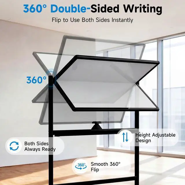 Alt view image 7 of 7 - Rolling Whiteboard 48x36, Double Sided Dry Erase Board with Stand, Magnetic Mobile White Board with Wheels for Office & Classroom and Home