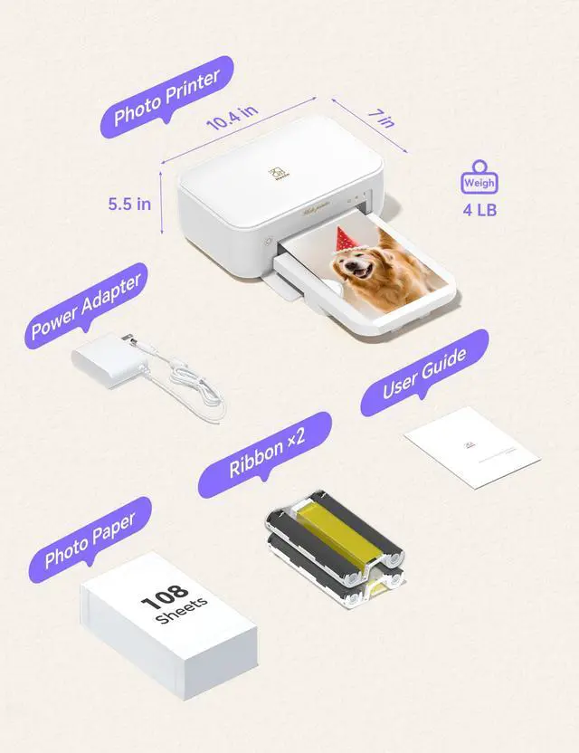 Alt view image 6 of 7 - 4x6 Photo Printer, CP4100 Photo Printer for iPhone & Android with 108 Sheets & 2 Cartridges, Wi-Fi Wireless Portable Picture Printer, Instant Print Photos, Dye Sublimation, White