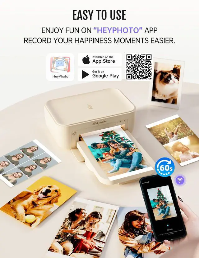 Alt view image 3 of 7 - 4x6 Photo Printer, CP4100 Instant Photo Printer for iPhone & Android with 108 Sheets & 2 Cartridges, Wireless Portable Picture Printer, 300DPi Thermal Dye Sublimation, Beige