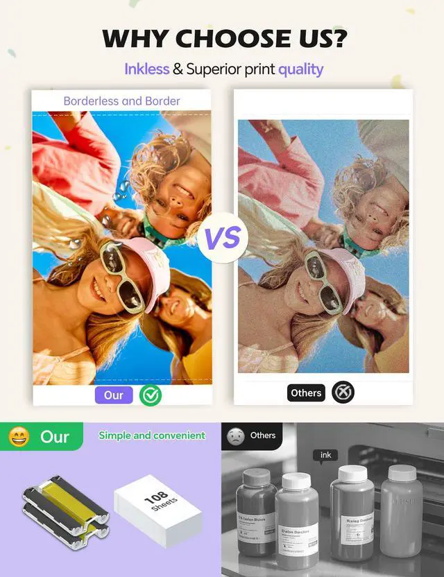 Alt view image 5 of 7 - 4x6 Photo Printer, CP4100 Instant Photo Printer for iPhone & Android with 108 Sheets & 2 Cartridges, Wireless Portable Picture Printer, 300DPi Thermal Dye Sublimation, Beige