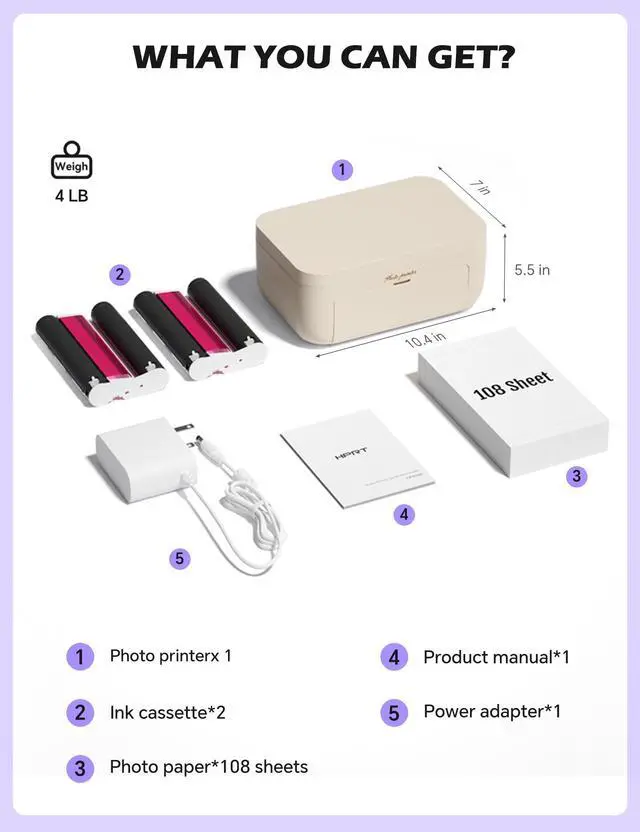 Alt view image 6 of 7 - 4x6 Photo Printer, CP4100 Instant Photo Printer for iPhone & Android with 108 Sheets & 2 Cartridges, Wireless Portable Picture Printer, 300DPi Thermal Dye Sublimation, Beige