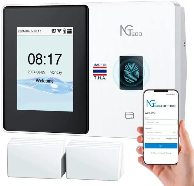 Main image of Cloud Employee Time Clock, Fingerprint & Card Punch Machine with 2.4G/5G WiFi, 2000mAh Backup Battery, Remote APP/Web Control & AWS Secure Storage (0 Monthly Fee)