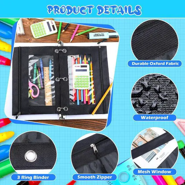 Alt view image 2 of 7 - 150 Pieces Zippers Binder Pencil Pouches 3 Ring Binder Zipper Pouches Case with Window Ring Pencil Bags Case or Office School Students Supplies(1 Zipper,Black)