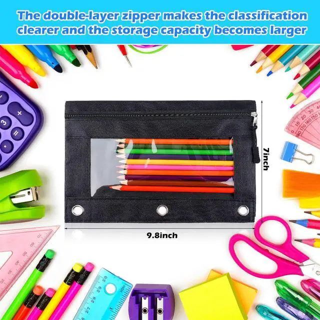 Alt view image 4 of 7 - 150 Pieces Zippers Binder Pencil Pouches 3 Ring Binder Zipper Pouches Case with Window Ring Pencil Bags Case or Office School Students Supplies(1 Zipper,Black)