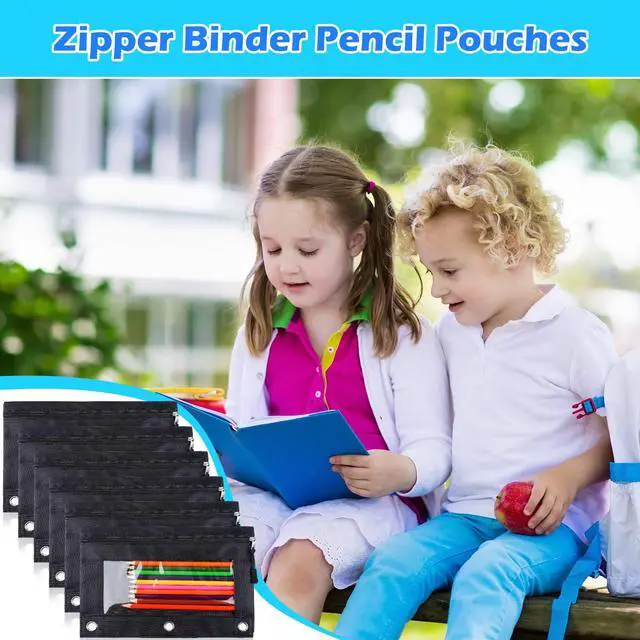 Alt view image 7 of 7 - 150 Pieces Zippers Binder Pencil Pouches 3 Ring Binder Zipper Pouches Case with Window Ring Pencil Bags Case or Office School Students Supplies(1 Zipper,Black)