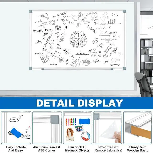 Alt view image 3 of 7 - Magnetic White Board Dry Erase Whiteboard for Wall 60"x48" (2pcs) Aluminum Frame Hanging White Boards for Presentation, Teaching, Memo, Display