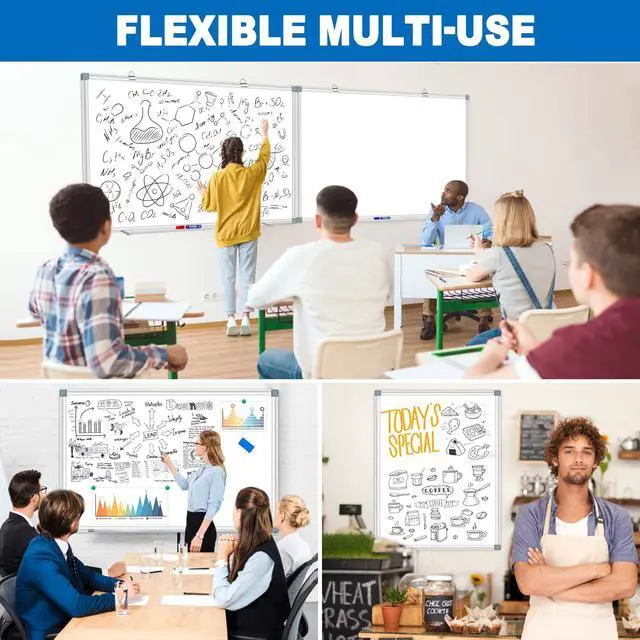 Alt view image 7 of 7 - Magnetic White Board Dry Erase Whiteboard for Wall 60"x48" (2pcs) Aluminum Frame Hanging White Boards for Presentation, Teaching, Memo, Display