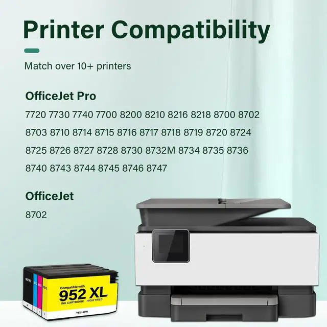 Alt view image 2 of 7 - 952XL 952 XL 8710 Ink Cartridges Combo Pack for HP Printers 4 Pack | Replacement for HP952XL/952XL Black and Color for HP OfficeJet Pro 8710 7740 8720 8715 8210 8725 8730 8702 8732M 8736 Printer