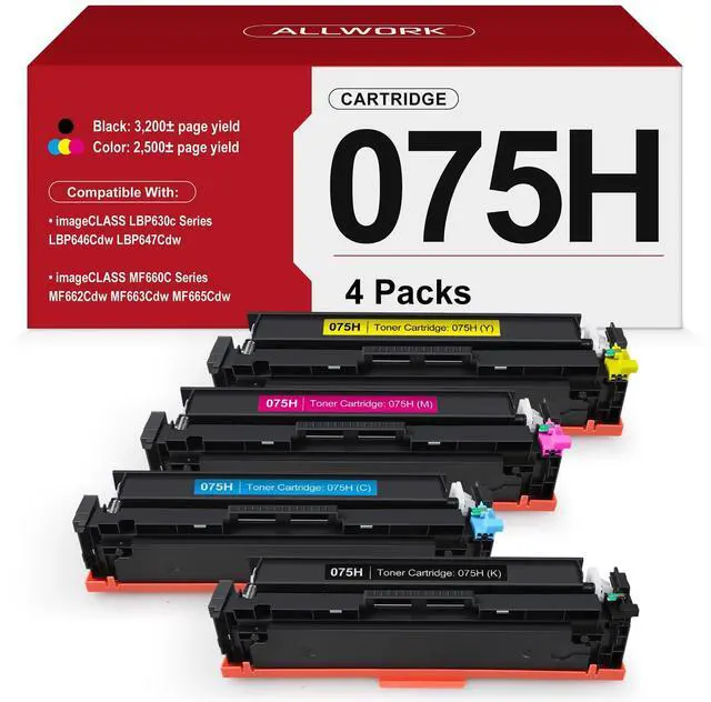 Main image of 075H 075 High Capacity Toner Compatible Replacement for Canon 075H Toner Cartridge Set Works for Canon Color imageCLASS LBP646Cdw LBP647Cdw MF665Cdw MF663Cdw MF662Cdw LBP640 MF660 Printer Ink, 4-Pack