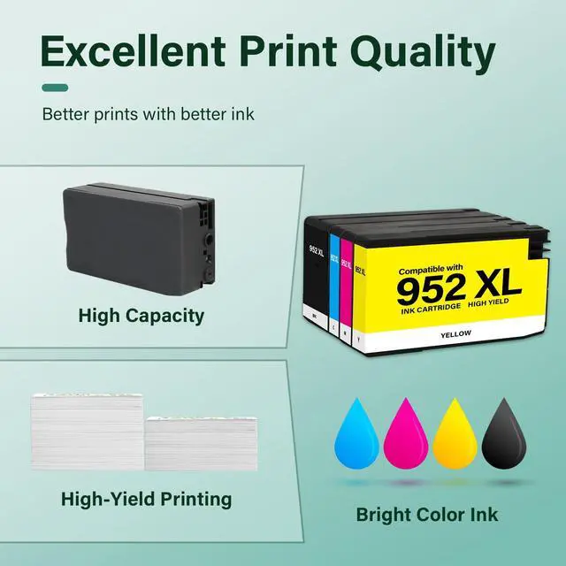 Alt view image 6 of 7 - 952XL 952 XL 8710 Ink Cartridges Combo Pack for HP Printers 4 Pack | Replacement for HP952XL/952XL Black and Color for HP OfficeJet Pro 8710 7740 8720 8715 8210 8725 8730 8702 8732M 8736 Printer