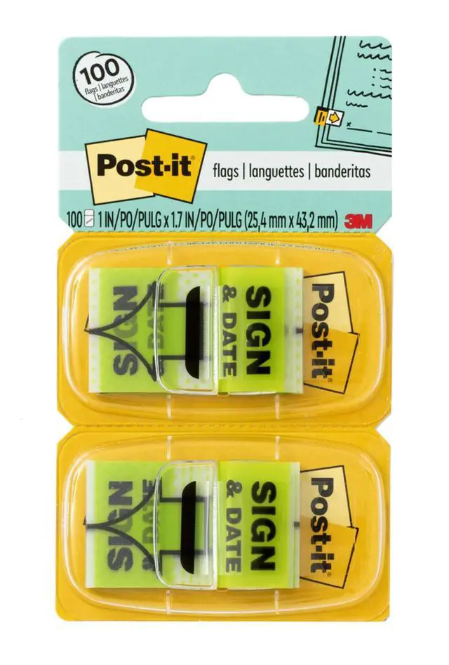 Alt view image 2 of 7 - Flags 680-SD2, 1 in Wide, Green, Sign & Date Flags - 24 Pack