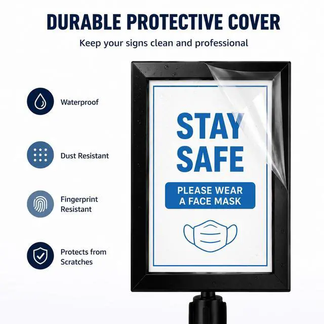 Alt view image 4 of 7 - 12 Pcs Stanchion Sign Holder Double Sided Sign Frame with Cover Stanchion Top Frames for 8.58 x 12.52 Inches Paper Size for Crowd Control Sentry Stanchions, Black