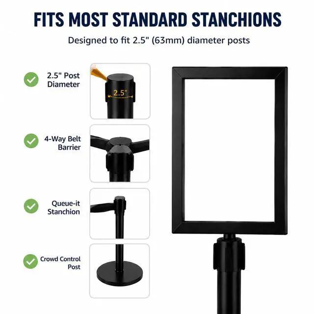 Alt view image 3 of 7 - 12 Pcs Stanchion Sign Holder Double Sided Sign Frame with Cover Stanchion Top Frames for 8.58 x 12.52 Inches Paper Size for Crowd Control Sentry Stanchions, Black