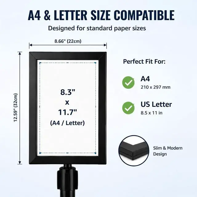 Alt view image 2 of 7 - 12 Pcs Stanchion Sign Holder Double Sided Sign Frame with Cover Stanchion Top Frames for 8.58 x 12.52 Inches Paper Size for Crowd Control Sentry Stanchions, Black
