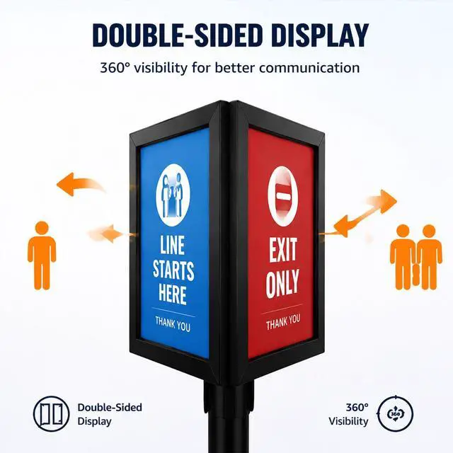 Alt view image 5 of 7 - 12 Pcs Stanchion Sign Holder Double Sided Sign Frame with Cover Stanchion Top Frames for 8.58 x 12.52 Inches Paper Size for Crowd Control Sentry Stanchions, Black