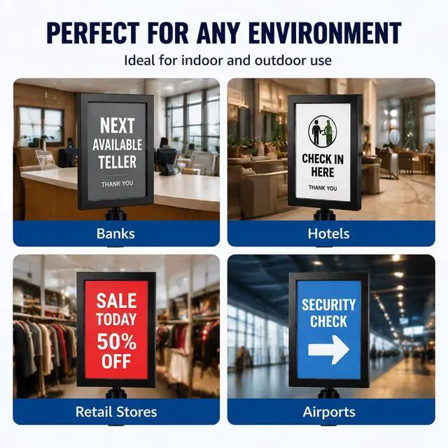 Alt view image 6 of 7 - 12 Pcs Stanchion Sign Holder Double Sided Sign Frame with Cover Stanchion Top Frames for 8.58 x 12.52 Inches Paper Size for Crowd Control Sentry Stanchions, Black
