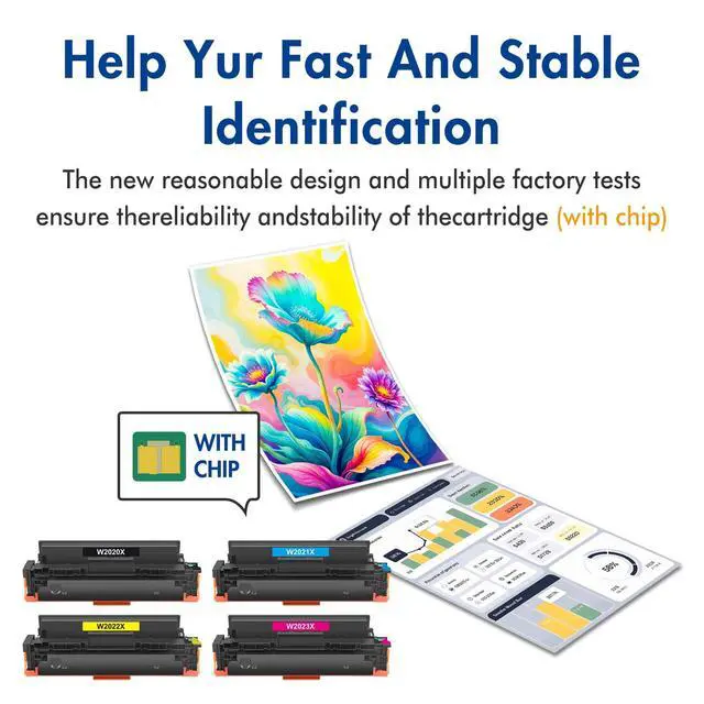 Alt view image 5 of 6 - 414X High Yield Toner Cartridges 4 Pack for HP 414A MFP M479fdw with Chip | Compatible for HP 414X W2020X W2020A for Color LaserJet Pro MFP M479fdn M454dw M454dn M454 Printer Black Cyan Yellow Magenta
