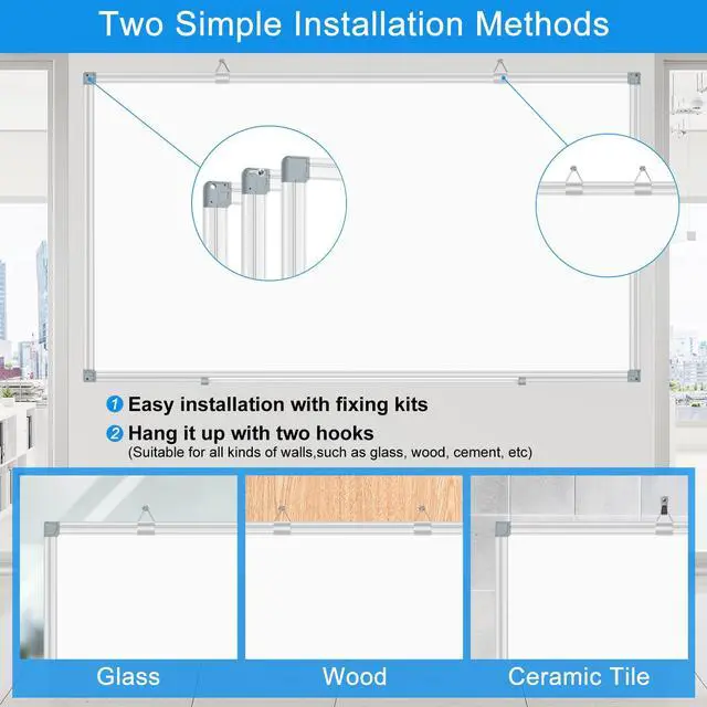 Alt view image 3 of 7 - White Board Dry Erase Whiteboard for Wall 60" x 40" Aluminum Presentation Magnetic Whiteboards with Long Pen Tray, 12 Magnets, 3 Markers & 1 Eraser