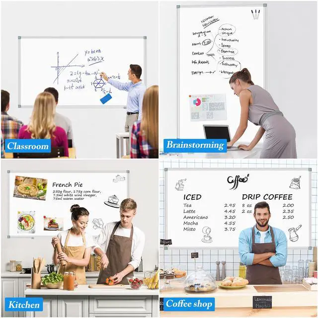 Alt view image 7 of 7 - White Board Dry Erase Whiteboard for Wall 60" x 40" Aluminum Presentation Magnetic Whiteboards with Long Pen Tray, 12 Magnets, 3 Markers & 1 Eraser