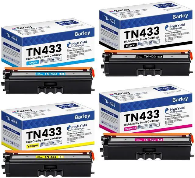 Main image of TN433 TN-433 Toner Cartridge 4-Pack High Yield Compatible TN433BK TN433C TN433M TN433Y Replacement for Brother TN433 TN-433 433 MFC-L8900CDW HL-L8360CDW Printer