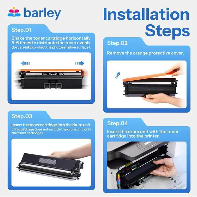 Alt view image 6 of 7 - TN433 TN-433 Toner Cartridge 4-Pack High Yield Compatible TN433BK TN433C TN433M TN433Y Replacement for Brother TN433 TN-433 433 MFC-L8900CDW HL-L8360CDW Printer