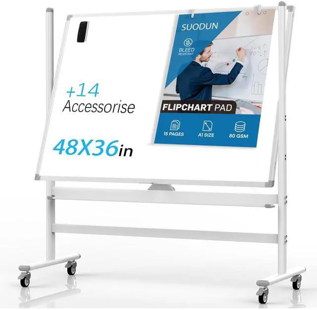 Main image of Rolling Whiteboard 48"x36" Magnetic Dry Erase Board with Stand, Double Sided Mobile Whiteboard on Wheels, Non-Foldable Large Portable White Board for Office, Classroom & Home