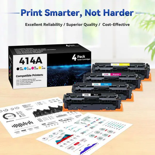 Alt view image 3 of 7 - 414A Toner Cartridges 4 Pack Compatible for HP 414A 414X Toner Replacement for Color Laserjet Pro MFP M479fdw M479fdn, Pro M454dw M454dn M454, M455dn MFP M480f Printers(Black/ Cyan/ Magenta/ Yellow)