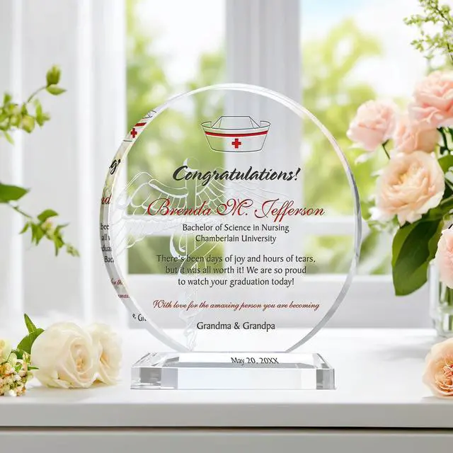 Alt view image 3 of 7 - Personalized Nursing School Graduation Gift Custom Engraved Crystal Plaque with Name, School, Degree & Date Unique Nurse Gift for Daughter or Granddaughter (M - 6.5")