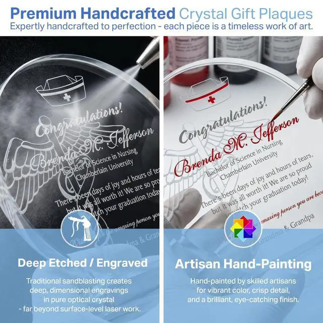 Alt view image 4 of 7 - Personalized Nursing School Graduation Gift Custom Engraved Crystal Plaque with Name, School, Degree & Date Unique Nurse Gift for Daughter or Granddaughter (M - 6.5")