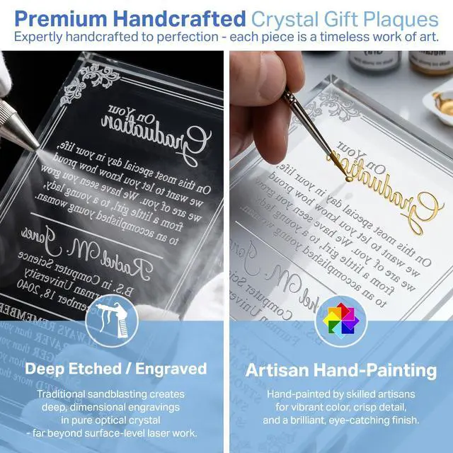 Alt view image 4 of 7 - Personalized Crystal College Graduation Gift for Her Engraved Plaque with Name, School & Date for Daughter, Granddaughter or Niece (M - 7.5")