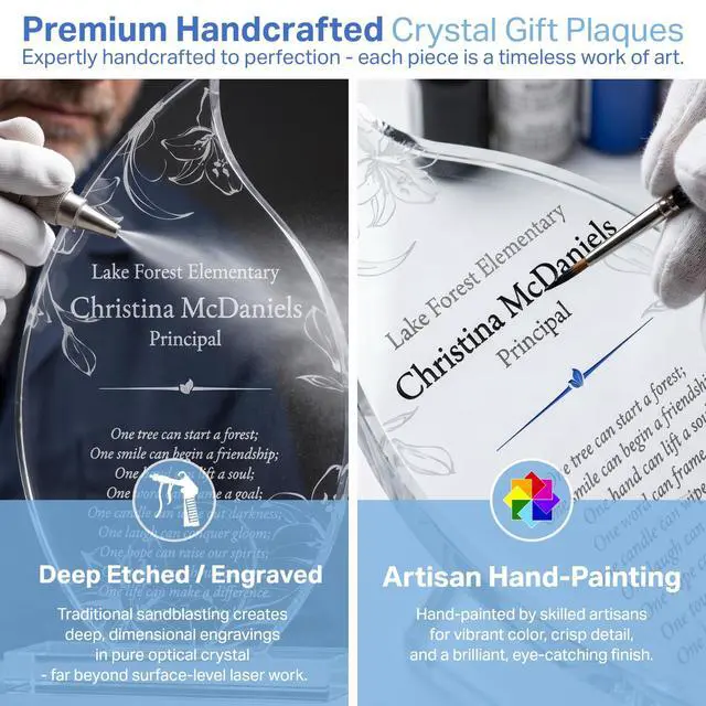 Alt view image 4 of 7 - Personalized Crystal Flame Teacher Appreciation Gift Plaque Custom Engraved Thank You Award for Teacher, Principal, Coach from PTA, Class or Students (M - 7.5")