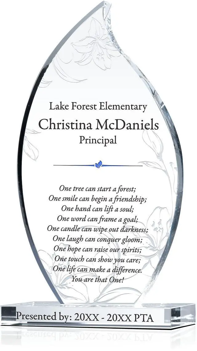 Main image of Personalized Crystal Flame Teacher Appreciation Gift Plaque Custom Engraved Thank You Award for Teacher, Principal, Coach from PTA, Class or Students (M - 7.5")