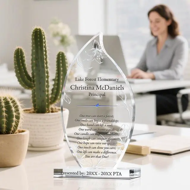 Alt view image 2 of 7 - Personalized Crystal Flame Teacher Appreciation Gift Plaque Custom Engraved Thank You Award for Teacher, Principal, Coach from PTA, Class or Students (M - 7.5")