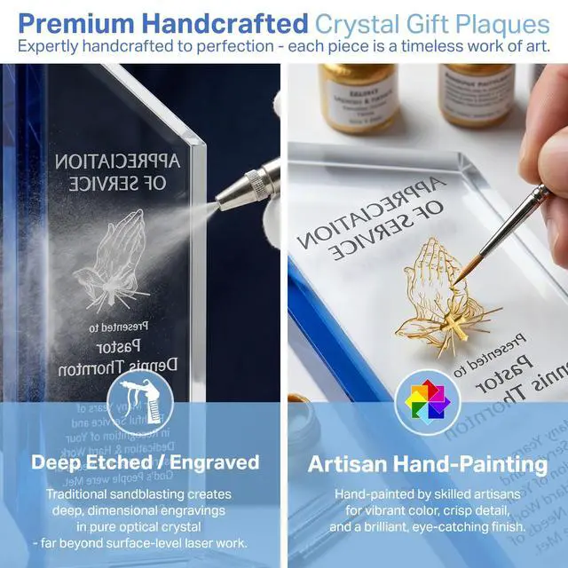 Alt view image 4 of 7 - Personalized Crystal Gift Plaque for Pastor Appreciation Month, Customized with Pastor & Church Name, Unique Gift for Pastor, Priest, Minister or Clergy Appreciation (L - 10")