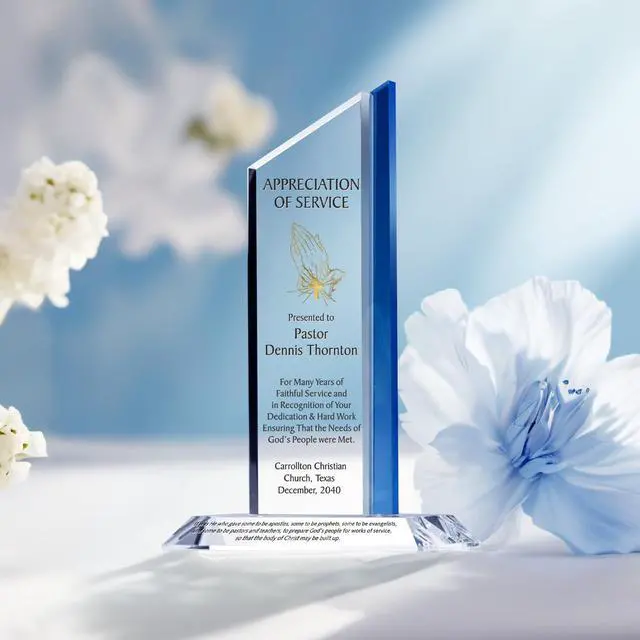 Alt view image 3 of 7 - Personalized Crystal Gift Plaque for Pastor Appreciation Month, Customized with Pastor & Church Name, Unique Gift for Pastor, Priest, Minister or Clergy Appreciation (L - 10")