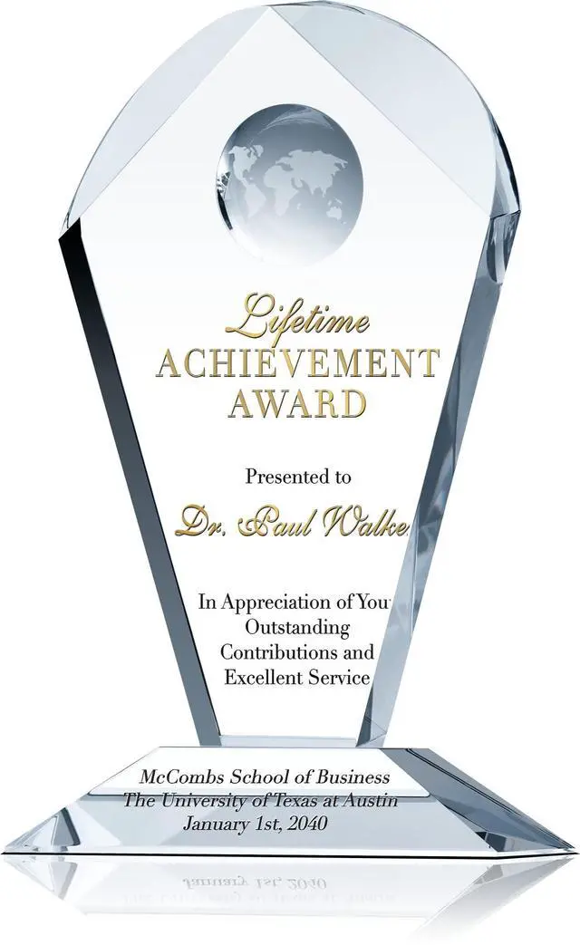 Main image of Custom Engrave Crystal Achievement Award, Personalized with Recipient name and Award Message, Unique Crystal Corporate recognition award trophy (M - 8.5")