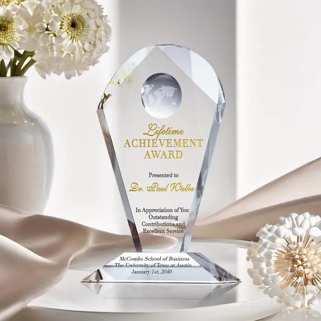 Alt view image 2 of 7 - Custom Engrave Crystal Achievement Award, Personalized with Recipient name and Award Message, Unique Crystal Corporate recognition award trophy (M - 8.5")