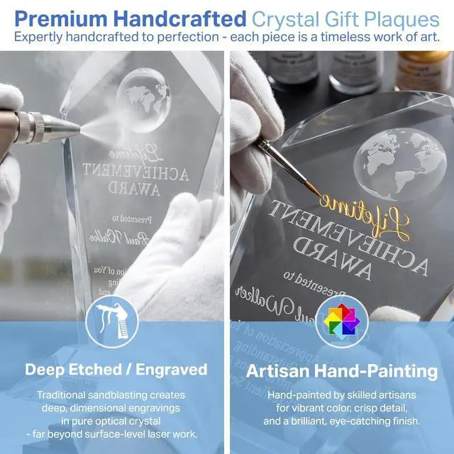 Alt view image 3 of 7 - Custom Engrave Crystal Achievement Award, Personalized with Recipient name and Award Message, Unique Crystal Corporate recognition award trophy (M - 8.5")