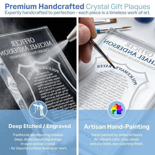 Alt view image 4 of 7 - Personalized Crystal Policemans Prayer Plaque Custom Engraved Police Gift for Son, Husband, Dad, Boyfriend, or Officer Unique Graduation, Retirement, Promotion & Appreciation Keepsake (L - 9")