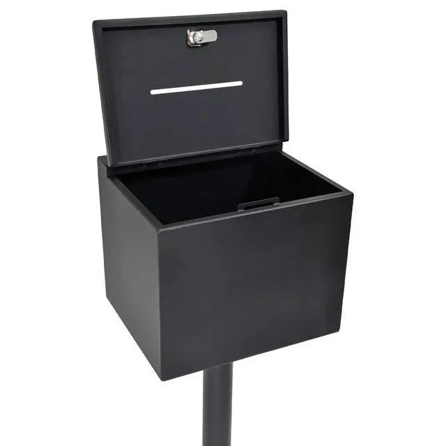 Alt view image 3 of 4 - Metal Suggestion Box, Secure with Lock & Keys, with Wheels for Easy Movement, Tip box, Donation Box for Church Home Office, Prayer Request Box, Ballot Box, Floor Standing Collection Box, Black