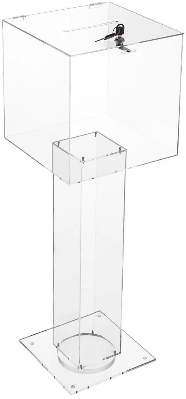 Main image of Floor Standing Acrylic Ballot Box, Lockable Storage Containe with Stand, 12 X 12 Inch Clear Suggestion Box with Lock & Two Keys for Election Voting Contest