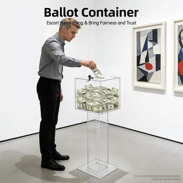 Alt view image 5 of 7 - Floor Standing Acrylic Ballot Box, Lockable Storage Containe with Stand, 12 X 12 Inch Clear Suggestion Box with Lock & Two Keys for Election Voting Contest