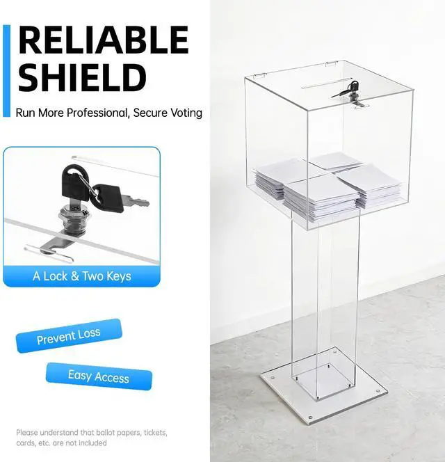 Alt view image 4 of 7 - Floor Standing Acrylic Ballot Box, Lockable Storage Containe with Stand, 12 X 12 Inch Clear Suggestion Box with Lock & Two Keys for Election Voting Contest