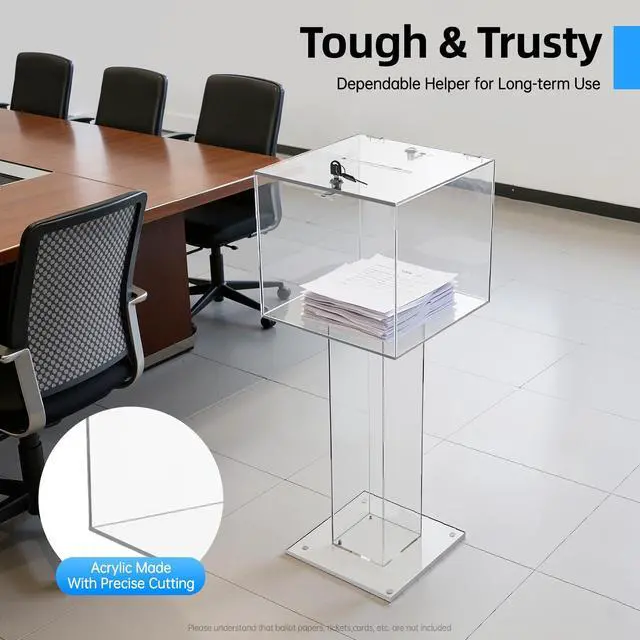 Alt view image 6 of 7 - Floor Standing Acrylic Ballot Box, Lockable Storage Containe with Stand, 12 X 12 Inch Clear Suggestion Box with Lock & Two Keys for Election Voting Contest