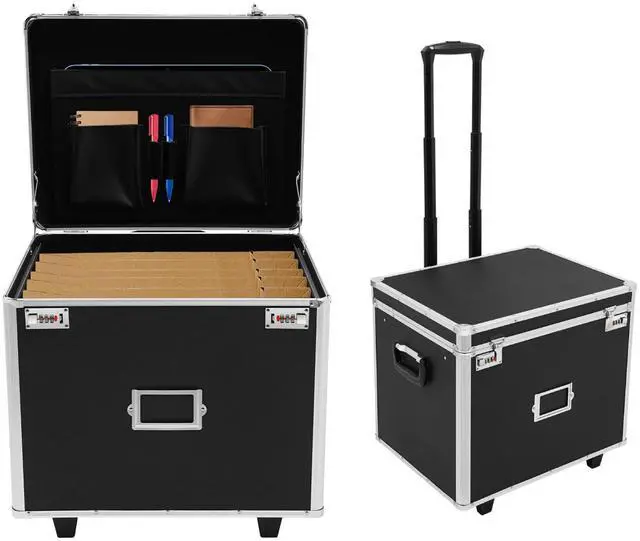 Main image of Rolling Cart for Teachers, Rolling File Cart with Hanging Folders, Portable File Box with Handle, Aluminum Alloy, Passcode Lock, Black